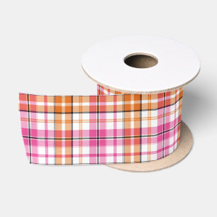 Wit Roze Oranje Schotse Ruit Ontwerp Satijnen Lint