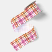 Wit Roze Oranje Schotse Ruit Ontwerp Satijnen Lint (Achterkant)