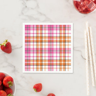 Wit Roze Oranje Schotse Ruit Ontwerp  Servet