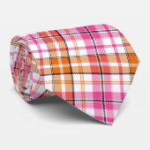 Wit Roze Oranje Schotse Ruit Ontwerp Stropdas (Opgerold)