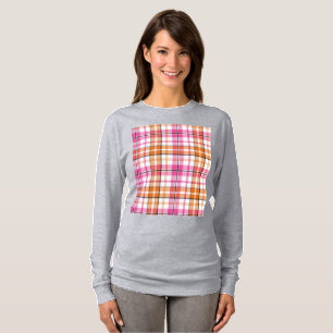 Wit Roze Oranje Schotse Ruit Ontwerp  T-shirt