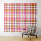 Wit Roze Oranje Schotse Ruit Ontwerp Wandkleed (In Situ (horizontaal))