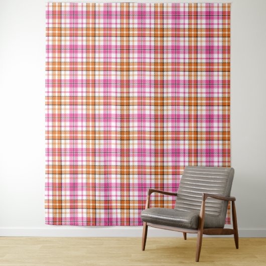 Wit Roze Oranje Schotse Ruit Ontwerp Wandkleed (In situ)