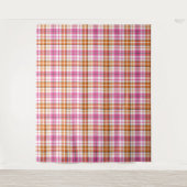 Wit Roze Oranje Schotse Ruit Ontwerp Wandkleed (Voorkant)