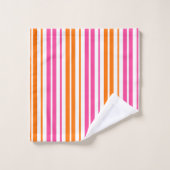 Wit Roze Oranje Verticaal Strepen Design   Bad Handdoek (Wasdoekje)