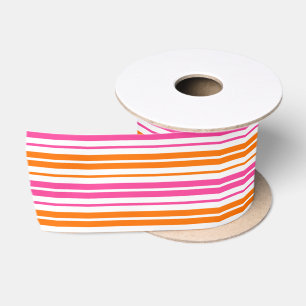 Wit Roze Oranje Verticaal Strepen Design Satijnen Lint