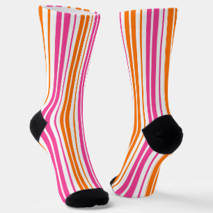 Wit Roze Oranje Verticaal Strepen Design   Sokken