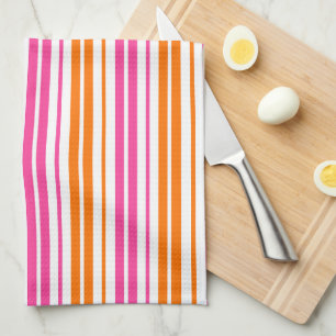 Wit Roze Oranje Verticaal Strepen Design   Theedoek