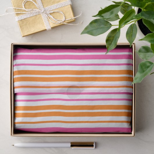 Wit Roze Oranje Verticaal Strepen Design Tissuepapier (Geschenk)