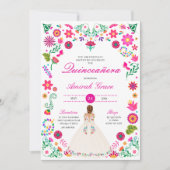 Wit Roze Otomi Borduurwerk Quinceañera uitnodiging (Voorkant)