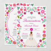 Wit Roze Otomi Borduurwerk Quinceañera uitnodiging (Voorkant / Achterkant)