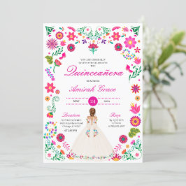 Wit Roze Otomi Borduurwerk Quinceañera uitnodiging