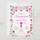 Wit Roze Otomi Borduurwerk Quinceañera uitnodiging (Voorkant)