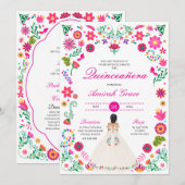 Wit Roze Otomi Borduurwerk Quinceañera uitnodiging (Voorkant / Achterkant)