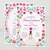 Wit Roze Otomi Borduurwerk Quinceañera uitnodiging (Voorkant / Achterkant)