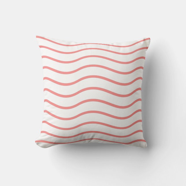 Wit & Roze Pastel Golvende Lijnen Design Kussen (Voorkant)