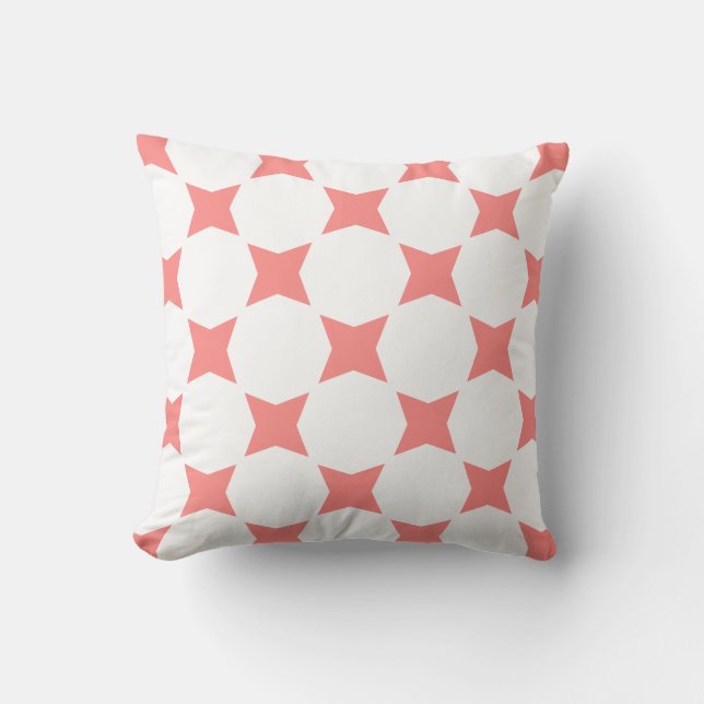 Wit & Roze Pastel Ster Patroon Design Kussen (Voorkant)