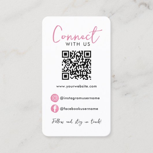 Wit Roze Professionele QR Code Verbind met ons Visitekaartje (Voorkant)