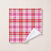 Wit Roze Rood Geruit Schotse Ruit Ontwerp Bad Handdoek (Wasdoekje)