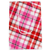 Wit Roze Rood Geruit Schotse Ruit Ontwerp Medium Cadeauzakje (Achterkant)
