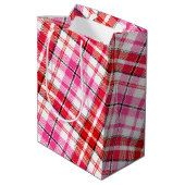 Wit Roze Rood Geruit Schotse Ruit Ontwerp Medium Cadeauzakje (Achterkant Gekanteld)