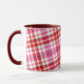 Wit Roze Rood Geruit Schotse Ruit Ontwerp Mok (Links)