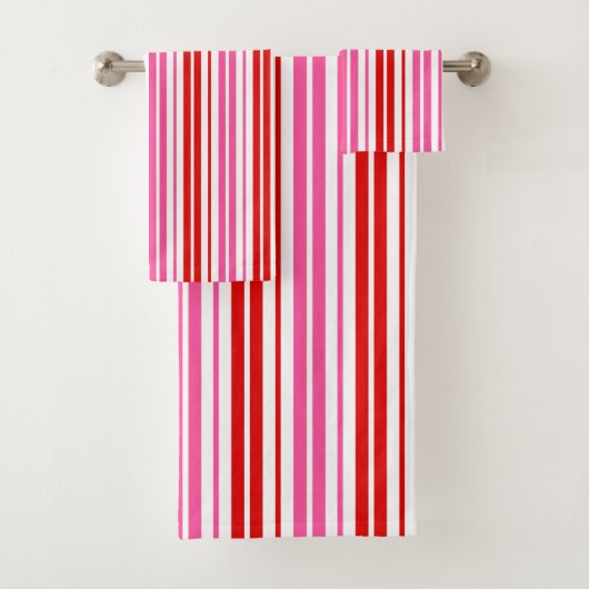 Wit Roze Rood Verticaal Strepen Design Bad Handdoek (Insitu)