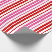 Wit Roze Rood Verticaal Strepen Design Cadeaupapier (Hoek)