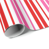 Wit Roze Rood Verticaal Strepen Design Cadeaupapier (Rol Hoek)
