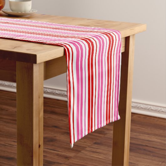 Wit Roze Rood Verticaal Strepen Design   Korte Tafelloper (Voorbeeld)