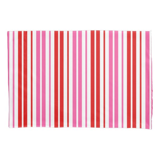 Wit Roze Rood Verticaal Strepen Design   Kussensloop (Voorkant)