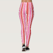 Wit Roze Rood Verticaal Strepen Design Leggings (Achterkant)