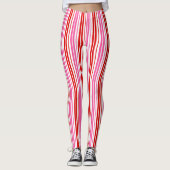 Wit Roze Rood Verticaal Strepen Design Leggings (Voorkant)