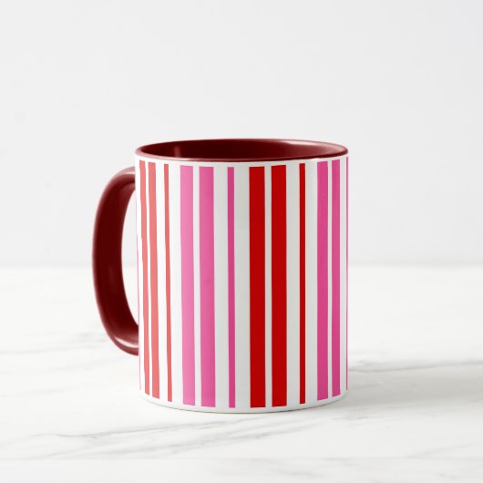Wit Roze Rood Verticaal Strepen Design   Mok (Voorkant links)