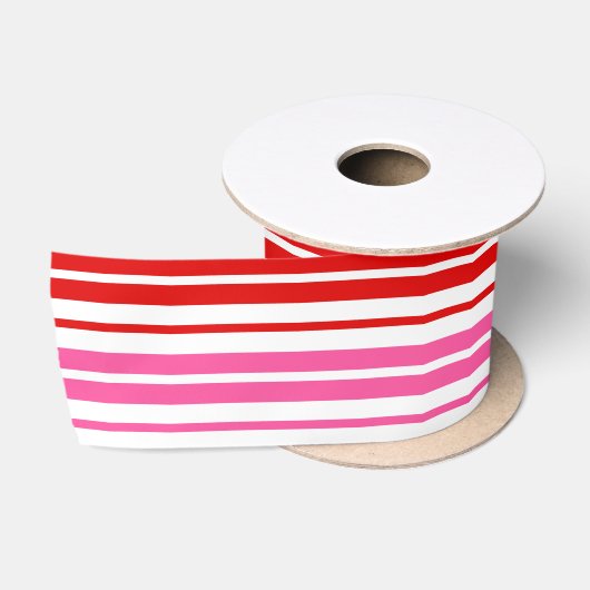 Wit Roze Rood Verticaal Strepen Design   Satijnen Lint (Spoel)
