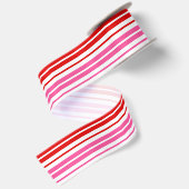 Wit Roze Rood Verticaal Strepen Design   Satijnen Lint (Achterkant)