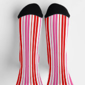 Wit Roze Rood Verticaal Strepen Design Sokken (Top)