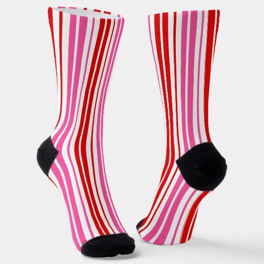 Wit Roze Rood Verticaal Strepen Design Sokken (Gebogen)