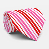 Wit Roze Rood Verticaal Strepen Design   Stropdas (Opgerold)