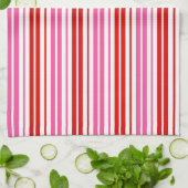 Wit Roze Rood Verticaal Strepen Design Theedoek (Gevouwen)