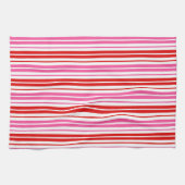 Wit Roze Rood Verticaal Strepen Design Theedoek (Horizontaal)