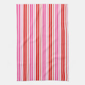 Wit Roze Rood Verticaal Strepen Design Theedoek (Verticaal)