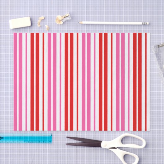 Wit Roze Rood Verticaal Strepen Design   Tissuepapier (Craft)
