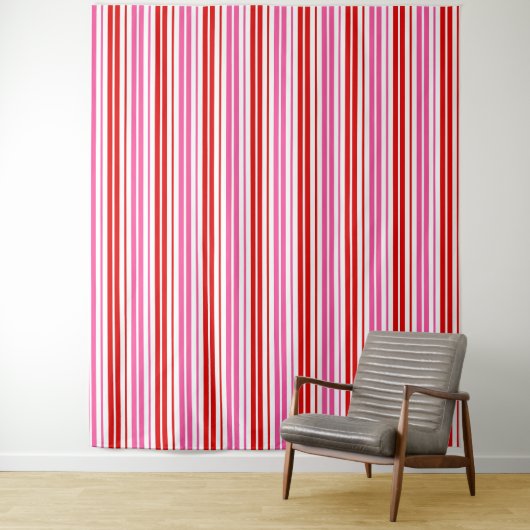 Wit Roze Rood Verticaal Strepen Design   Wandkleed (In situ)