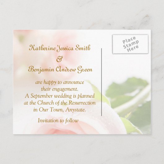 Wit roze roos verlovingsaankondiging aankondigingskaart (Achterkant)