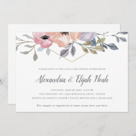 Wit | Roze Rose Geometric Floral Couples Shower Kaart