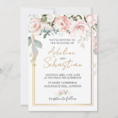 Wit Roze Rozen Bruiloft Kaart (Voorkant)