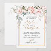 Wit Roze Rozen Bruiloft Kaart (Voorkant / Achterkant)