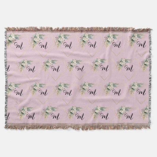 wit roze rozen gouden hart monogram deken (Voorkant)
