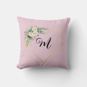  wit roze rozen gouden hart monogram kussen